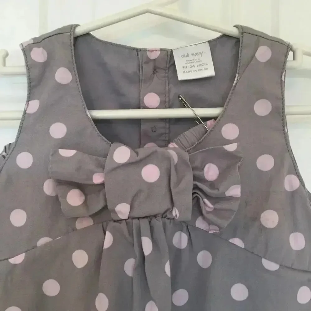 Old Navy Baby Girl Gray Pink Polka Dot Bubble Dress Matching Cover 18-24M
